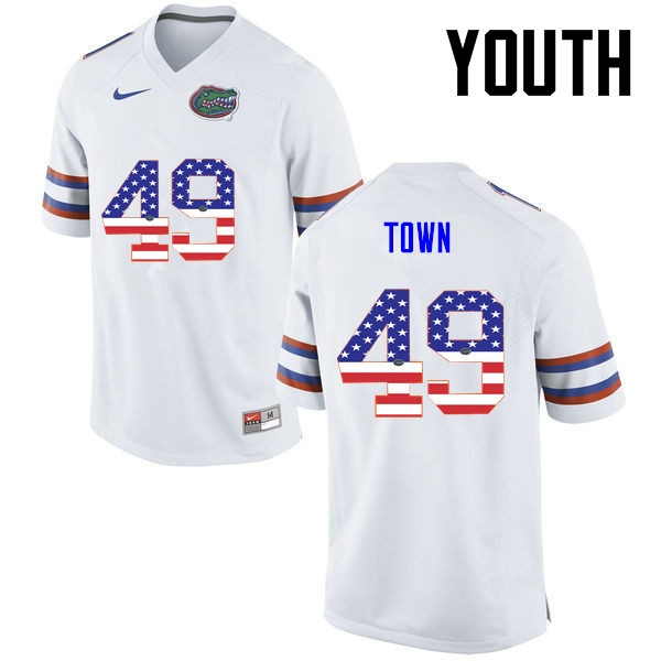 Youth Florida Gators #49 Cameron Town College Football USA Flag Fashion Jerseys-White